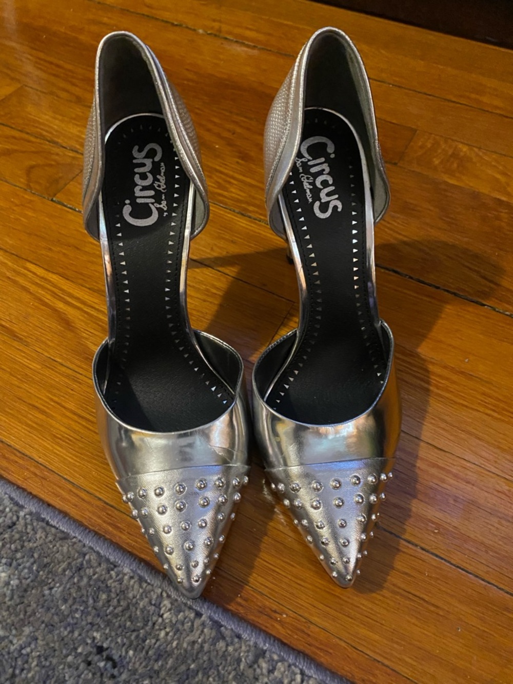 Circus by Sam Edelman Metallic Silver Studded Pointed D'Orsay Heels